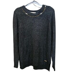 Michael Kors‎ Gray Sweater Pullover metal circle decor around neck size Large